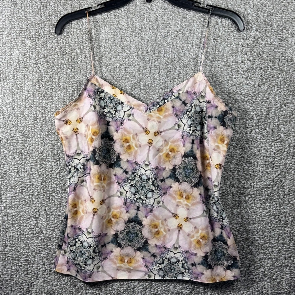 Ted Baker Floral Cami Cynaria Orchid Kaleidoscope Scallop Edge Tank Top Womens L